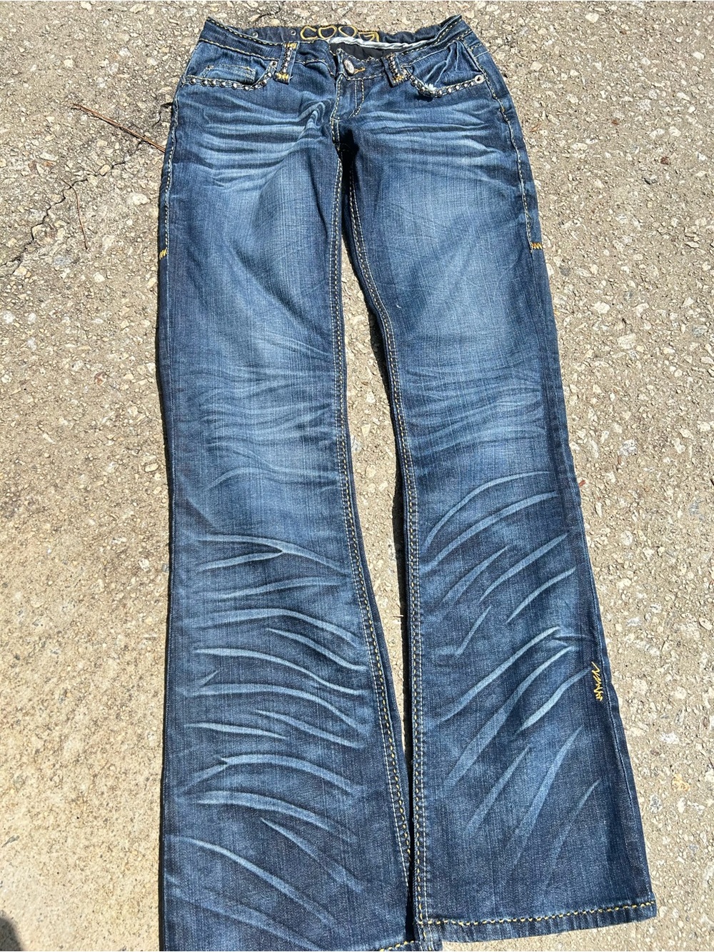 COOGI Women's Dark Blue Flared Jeans with Embroidered Waist